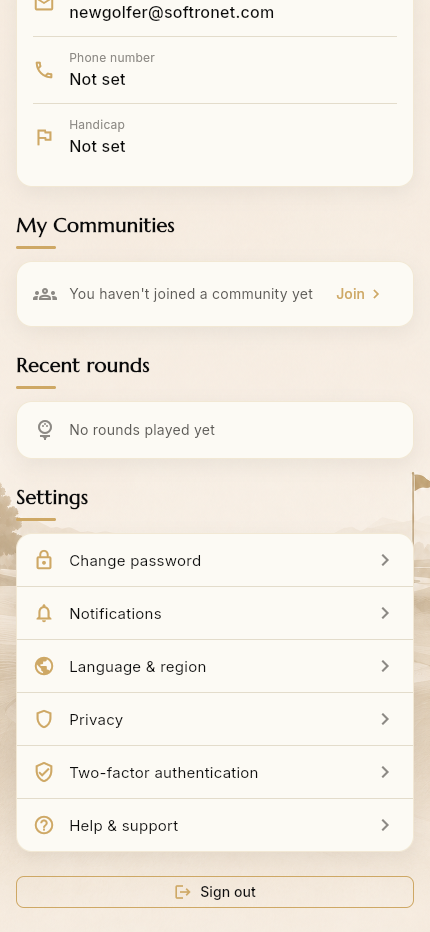 Profile — settings