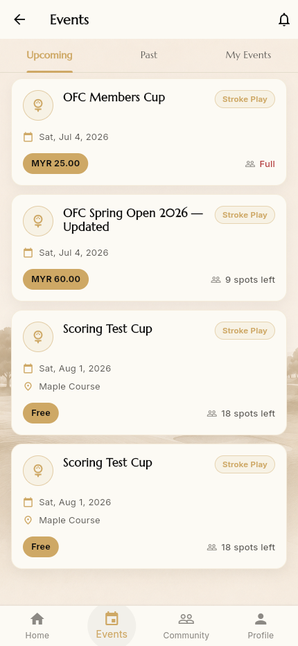 Events list