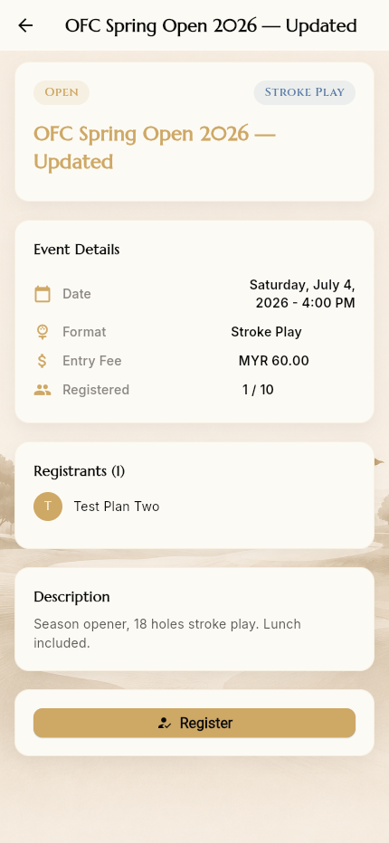 Event details with registration