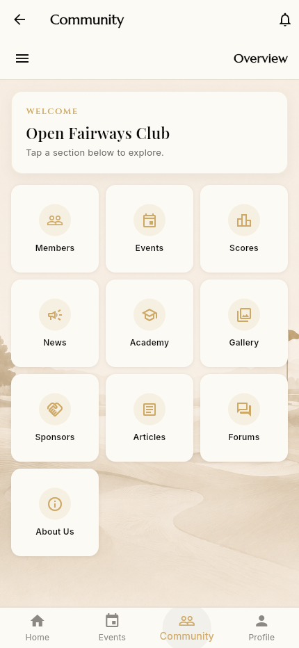 Community feature hub with all sections