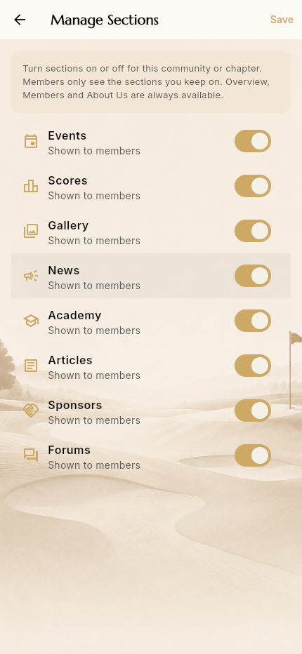 Manage which sections members see