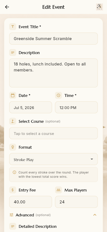 Event advanced status